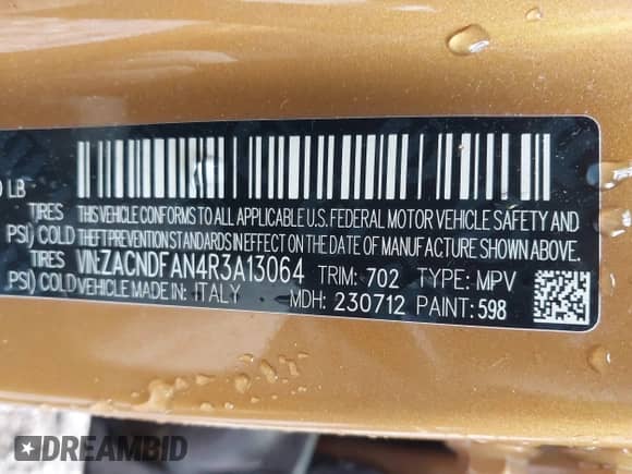 2024 Dodge Hornet GT with VIN ZACNDFAN4R3A13064, listed as a IAAI auction lot 41570863 with 34,558 mi miles and . Bid and sale history available at DreamBid. Image 9.
