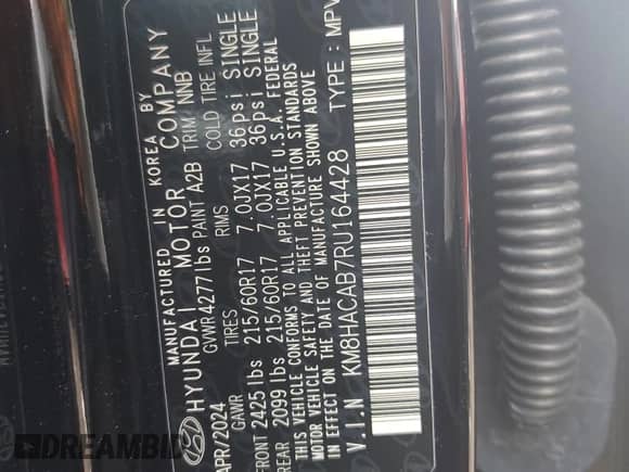 2024 Hyundai Kona SE с VIN KM8HACAB7RU164428, выставлен на аукционе Copart как лот 65225875 с пробегом 21 748 миль миль и Списание • Salvage title. История ставок и продаж доступна на DreamBid. Изображение 12.