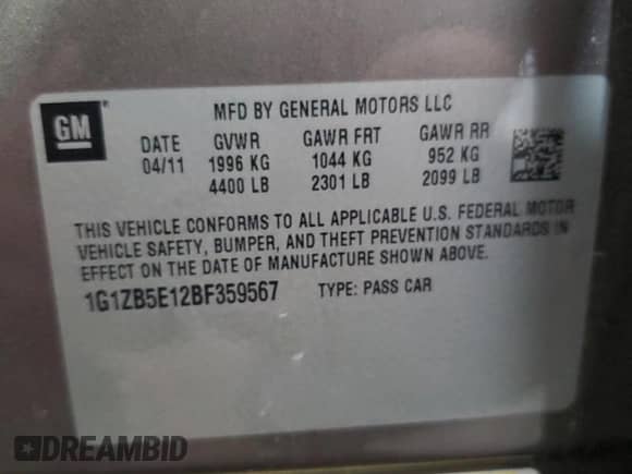 2011 Chevrolet Malibu 1LS с VIN 1G1ZB5E12BF359567, выставлен на аукционе Copart как лот 85574975 с пробегом 112 236 миль миль и Списание • Salvage title. История ставок и продаж доступна на DreamBid. Изображение 12.