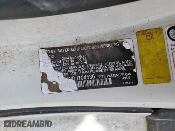 2013 BMW Z4 sDrive28i with VIN WBALL5C53DJ104536, listed as a Copart auction lot 69114565 with Not provided miles and Salvage title. Bid and sale history available at DreamBid. Image 12.