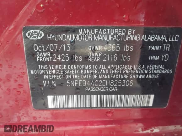 2014 Hyundai Sonata GLS z VIN 5NPEB4AC2EH825306, wystawiony jako IAAI lot #43479121 z przebiegiem 103 138 mil mil oraz . Historia ofert i sprzedaży dostępna na DreamBid. Obrazek 9.