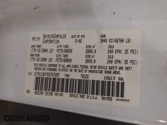 2006 Dodge 1500 SLT с VIN 1D7HU18N76S707287, выставлен на аукционе IAAI как лот 43546707 с пробегом 242 656 миль миль и . История ставок и продаж доступна на DreamBid. Изображение 9.