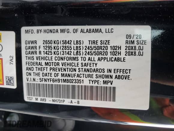 2021 Honda Pilot Touring 8-Passenger с VIN 5FNYF6H91MB023351, выставлен на аукционе Copart как лот 70387535 с пробегом 112 869 миль миль и Списание • Salvage title. История ставок и продаж доступна на DreamBid. Изображение 13.