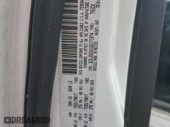 2016 Ram 1500 Tradesman with VIN 3C6JR6DG1GG171874, listed as a Copart auction lot 57880925 with 262,453 mi miles and Clean title. Bid and sale history available at DreamBid. Image 12.