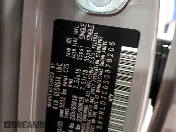 2025 Kia Sorento S с VIN 5XYRLDJC6SG378206, выставлен на аукционе Copart как лот 65598125 с пробегом 22 107 миль миль и Списание • Salvage title. История ставок и продаж доступна на DreamBid. Изображение 14.