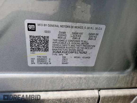 2023 Chevrolet Equinox LT с VIN 3GNAXUEG9PS176262, выставлен на аукционе Copart как лот 80319785 с пробегом 61 926 миль миль и Списание • Salvage title. История ставок и продаж доступна на DreamBid. Изображение 14.