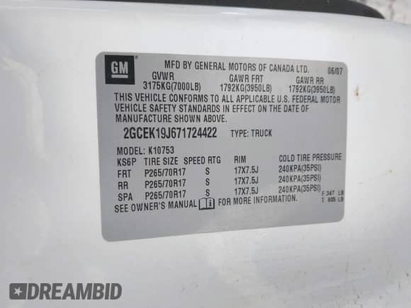 2007 Chevrolet Silverado 1500 1LT z VIN 2GCEK19J671724422, wystawiony jako IAAI lot #41277843 z przebiegiem 111 802 mil mil oraz . Historia ofert i sprzedaży dostępna na DreamBid. Obrazek 9.