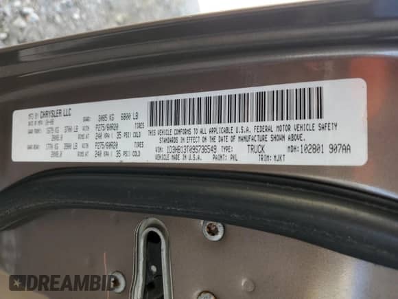 2009 Dodge 1500 SLT with VIN 1D3HB13T09S736549, listed as a Copart auction lot 73873824 with 176,610 mi miles and Salvage title. Bid and sale history available at DreamBid. Image 12.