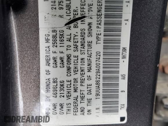 2009 Acura TL с VIN 19UUA86229A007420, выставлен на аукционе Copart как лот 87025745 с пробегом 264 927 миль миль и Списание • Salvage title. История ставок и продаж доступна на DreamBid. Изображение 12.