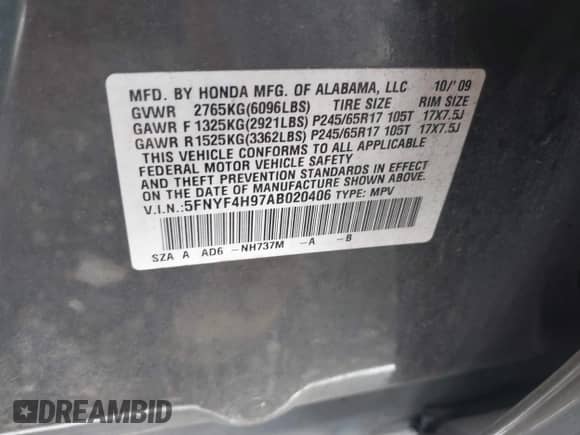 2010 Honda Pilot Touring с VIN 5FNYF4H97AB020406, выставлен на аукционе IAAI как лот 43138616 с пробегом 115 364 миль миль и . История ставок и продаж доступна на DreamBid. Изображение 9.