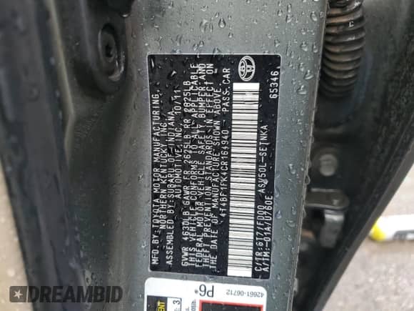 2012 Toyota Camry LE with VIN 4T4BF1FK4CR164940, listed as a Copart auction lot 81561605 with 223,724 mi miles and Salvage title. Bid and sale history available at DreamBid. Image 13.