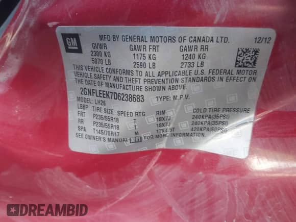 2013 Chevrolet Equinox LT с VIN 2GNFLEEK7D6238683, выставлен на аукционе IAAI как лот 43320631 с пробегом 129 305 миль миль и . История ставок и продаж доступна на DreamBid. Изображение 9.