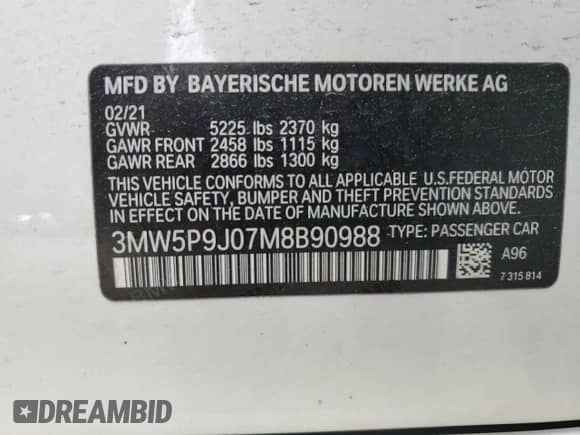 2021 BMW 3 Series 330e xDrive z VIN 3MW5P9J07M8B90988, wystawiony jako Copart lot #50895005 z przebiegiem 35 825 mil mil oraz Szkoda całkowita • Salvage title. Historia ofert i sprzedaży dostępna na DreamBid. Obrazek 12.