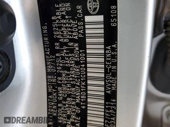 2012 Toyota Camry LE z VIN 4T1BD1FK1CU041001, wystawiony jako Copart lot #86980365 z przebiegiem 176 665 mil mil oraz Szkoda całkowita • Salvage title. Historia ofert i sprzedaży dostępna na DreamBid. Obrazek 13.