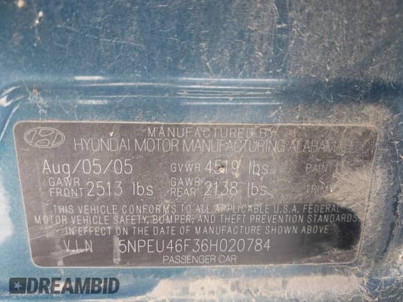 2006 Hyundai Sonata GLS с VIN 5NPEU46F36H020784, выставлен на аукционе IAAI как лот 43038877 с пробегом 195 496 миль миль и . История ставок и продаж доступна на DreamBid. Изображение 9.