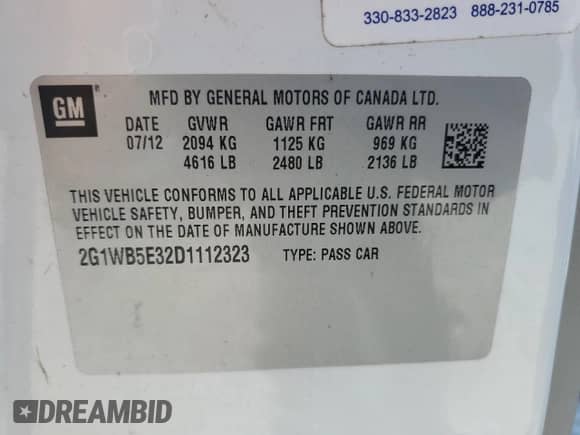 2013 Chevrolet Impala LT с VIN 2G1WB5E32D1112323, выставлен на аукционе Copart как лот 84607715 с пробегом 99 309 миль миль и Списание • Salvage title. История ставок и продаж доступна на DreamBid. Изображение 12.