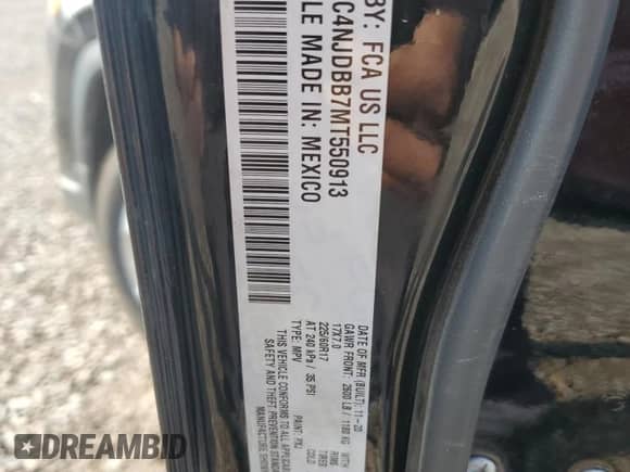 2021 Jeep Compass Latitude with VIN 3C4NJDBB7MT550913, listed as a Copart auction lot 69798575 with 56,228 mi miles and Salvage title. Bid and sale history available at DreamBid. Image 13.