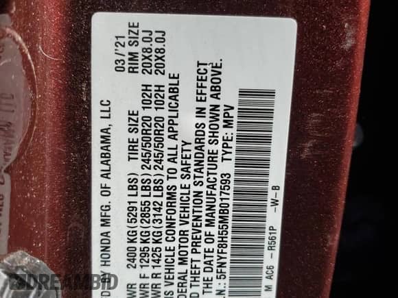 2021 Honda Passport EX-L с VIN 5FNYF8H55MB017593, выставлен на аукционе Copart как лот 82435635 с пробегом 60 637 миль миль и Списание • Salvage title. История ставок и продаж доступна на DreamBid. Изображение 13.