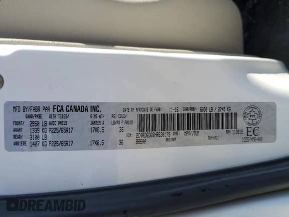 2017 Dodge Grand Caravan Crew Plus с VIN 2C4RDGDG6HR630179, выставлен на аукционе Copart как лот 71076565 с пробегом 252 105 миль миль и Списание • Salvage title. История ставок и продаж доступна на DreamBid. Изображение 13.