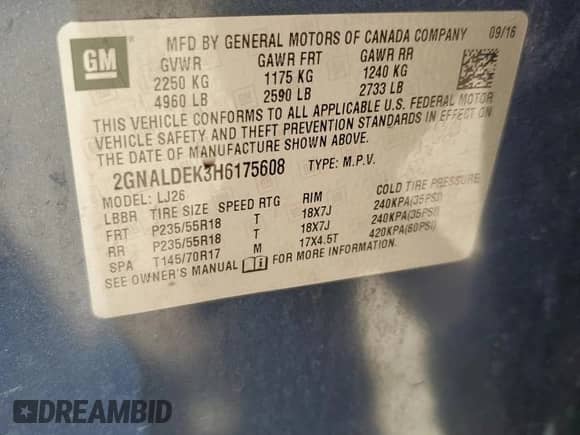 2017 Chevrolet Equinox Premier с VIN 2GNALDEK3H6175608, выставлен на аукционе Copart как лот 69293155 с пробегом 96 364 миль миль и Списание • Salvage title. История ставок и продаж доступна на DreamBid. Изображение 13.