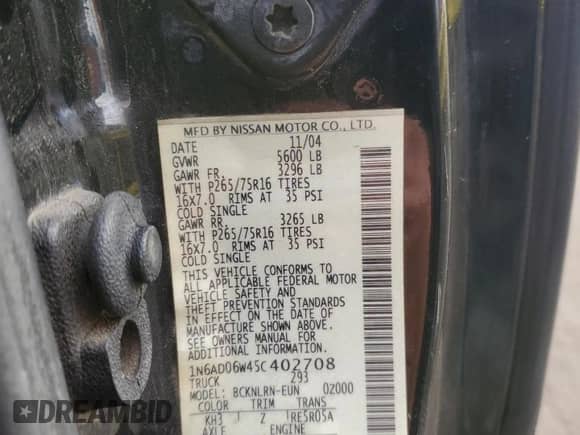 2005 Nissan Frontier SE с VIN 1N6AD06W45C402708, выставлен на аукционе Copart как лот 43715675 с пробегом 174 745 миль миль и Списание • Salvage title. История ставок и продаж доступна на DreamBid. Изображение 14.