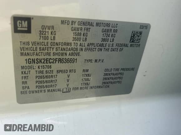 2015 Chevrolet Tahoe Commercial z VIN 1GNSK2EC2FR636691, wystawiony jako Copart lot #65568935 z przebiegiem 111 561 mil mil oraz Czysty tytuł • Clean title. Historia ofert i sprzedaży dostępna na DreamBid. Obrazek 10.