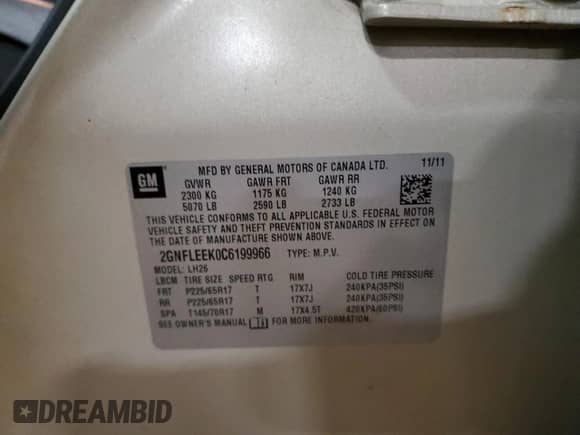 2012 Chevrolet Equinox 1LT z VIN 2GNFLEEK0C6199966, wystawiony jako Copart lot #81566985 z przebiegiem 152 825 mil mil oraz Czysty tytuł • Clean title. Historia ofert i sprzedaży dostępna na DreamBid. Obrazek 13.