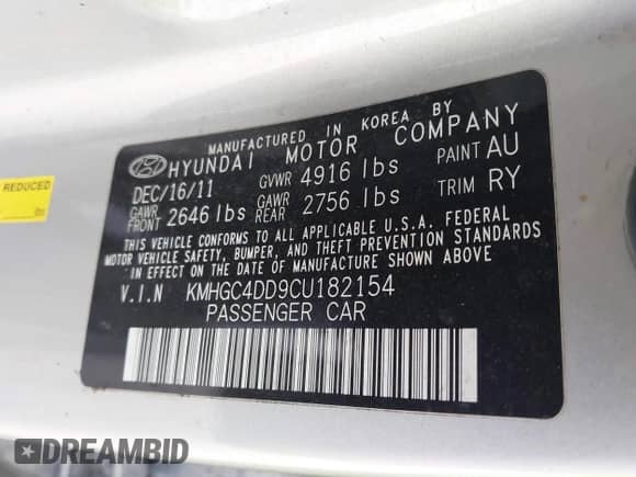 2012 Hyundai Genesis 3.8L z VIN KMHGC4DD9CU182154, wystawiony jako IAAI lot #41605625 z przebiegiem 193 238 mil mil oraz . Historia ofert i sprzedaży dostępna na DreamBid. Obrazek 9.