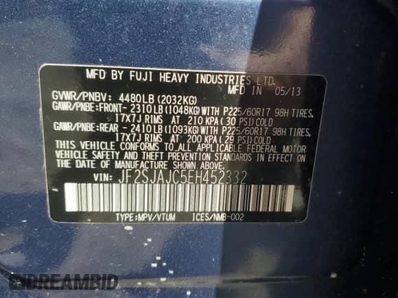 2014 Subaru Forester Limited with VIN JF2SJAJC5EH452332, listed as a Copart auction lot 85385205 with 143,271 mi miles and Salvage title. Bid and sale history available at DreamBid. Image 13.