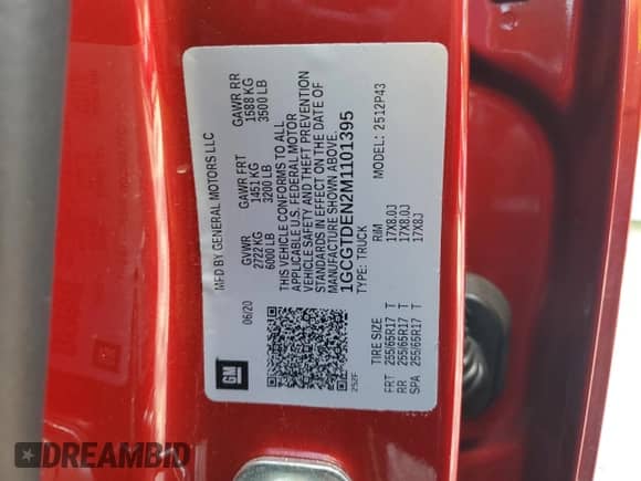 2021 Chevrolet Colorado 4WD Z71 with VIN 1GCGTDEN2M1101395, listed as a Copart auction lot 54913585 with 69,706 mi miles and Salvage title. Bid and sale history available at DreamBid. Image 12.