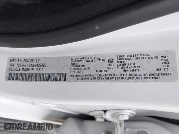 2022 Ram 1500 Big Horn z VIN 1C6RRFFG1NN432425, wystawiony jako IAAI lot #42633295 z przebiegiem 85 835 mil mil oraz . Historia ofert i sprzedaży dostępna na DreamBid. Obrazek 9.
