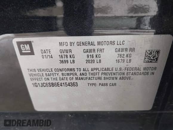 2014 Chevrolet Sonic LT с VIN 1G1JC6SB6E4154363, выставлен на аукционе IAAI как лот 42421573 с пробегом 128 205 миль миль и . История ставок и продаж доступна на DreamBid. Изображение 9.