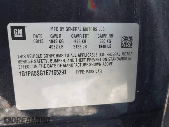 2014 Chevrolet Cruze LS с VIN 1G1PA5SG1E7165291, выставлен на аукционе IAAI как лот 43239522 с пробегом 193 261 миль миль и . История ставок и продаж доступна на DreamBid. Изображение 9.