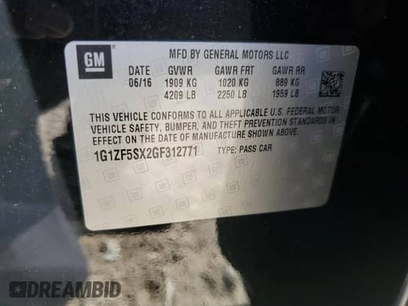 2016 Chevrolet Malibu LT с VIN 1G1ZF5SX2GF312771, выставлен на аукционе Copart как лот 70533755 с пробегом 80 361 миль миль и Списание • Salvage title. История ставок и продаж доступна на DreamBid. Изображение 12.