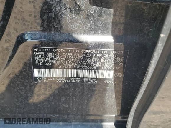 2023 Lexus IS 300 with VIN JTHD81F27P5050608, listed as a Copart auction lot 61257405 with 26,648 mi miles and Salvage title. Bid and sale history available at DreamBid. Image 12.