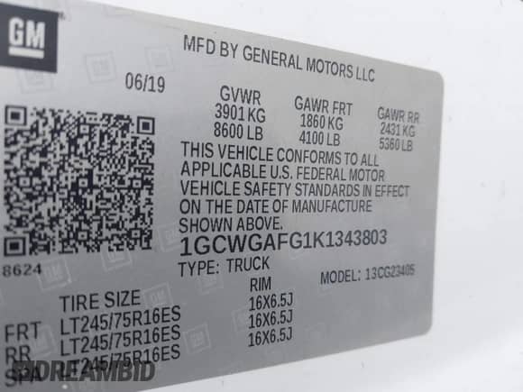 2019 Chevrolet Express Cargo z VIN 1GCWGAFG1K1343803, wystawiony jako IAAI lot #43348930 z przebiegiem 78 202 mil mil oraz . Historia ofert i sprzedaży dostępna na DreamBid. Obrazek 9.