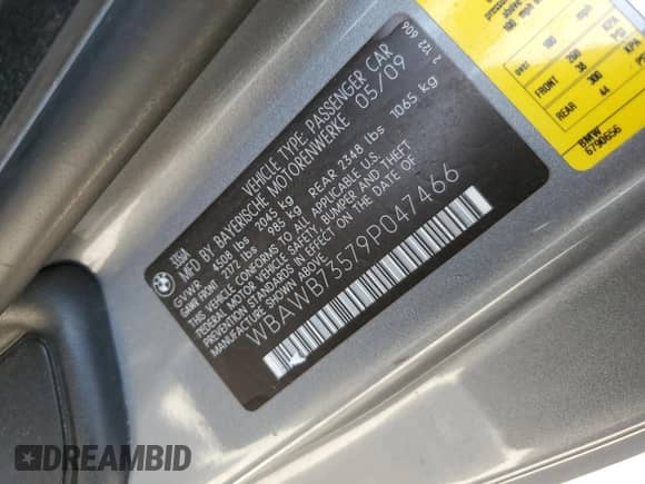 2009 BMW 3 Series 335i с VIN WBAWB73579P047466, выставлен на аукционе Copart как лот 68015535 с пробегом 101 617 миль миль и Списание • Salvage title. История ставок и продаж доступна на DreamBid. Изображение 12.