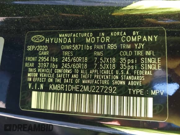2021 Hyundai Palisade SE z VIN KM8R1DHE2MU227292, wystawiony jako IAAI lot #42823014 z przebiegiem 79 718 mil mil oraz . Historia ofert i sprzedaży dostępna na DreamBid. Obrazek 9.