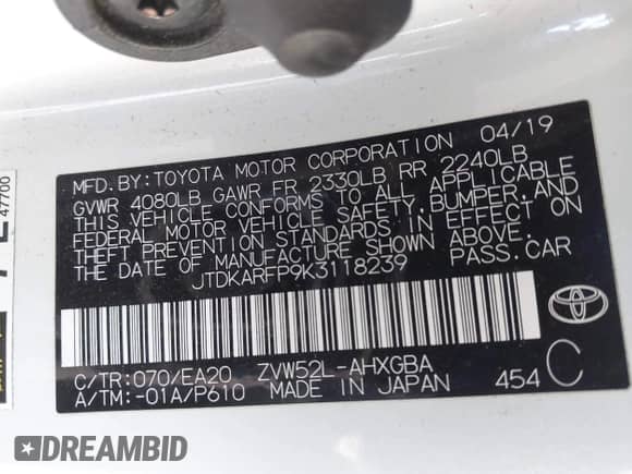 2019 Toyota Prius Plus с VIN JTDKARFP9K3118239, выставлен на аукционе IAAI как лот 42561130 с пробегом 96 756 миль миль и . История ставок и продаж доступна на DreamBid. Изображение 9.