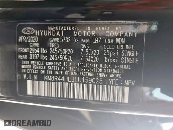2020 Hyundai Palisade SEL с VIN KM8R44HE3LU159025, выставлен на аукционе Copart как лот 58773815 с пробегом 76 798 миль миль и Списание • Salvage title. История ставок и продаж доступна на DreamBid. Изображение 14.