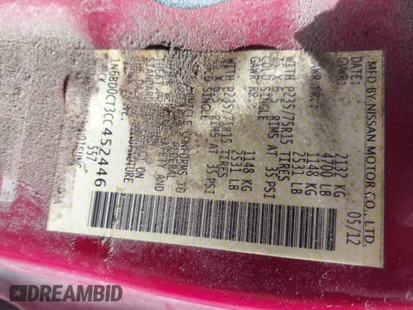 2012 Nissan Frontier S с VIN 1N6BD0CT3CC452446, выставлен на аукционе IAAI как лот 42692858 с пробегом 72 989 миль миль и . История ставок и продаж доступна на DreamBid. Изображение 9.