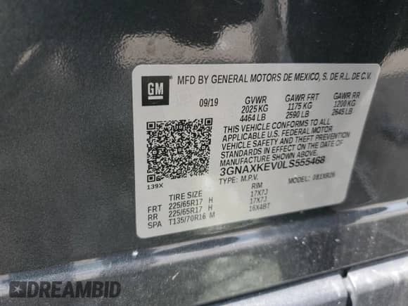 2020 Chevrolet Equinox LT z VIN 3GNAXKEV0LS555468, wystawiony jako Copart lot #83820745 z przebiegiem 51 384 mil mil oraz Szkoda całkowita • Salvage title. Historia ofert i sprzedaży dostępna na DreamBid. Obrazek 12.