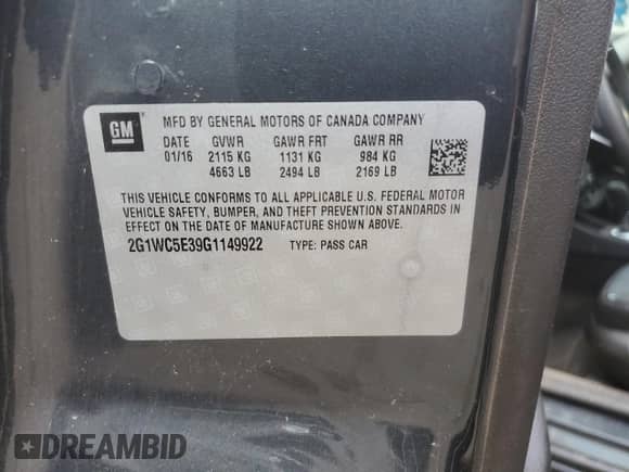 2016 Chevrolet Impala LTZ with VIN 2G1WC5E39G1149922, listed as a Copart auction lot 61812415 with 129,219 mi miles and Salvage title. Bid and sale history available at DreamBid. Image 12.