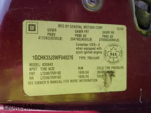 1998 Chevrolet Silverado 3500 z VIN 1GCHK33J3WF048276, wystawiony jako IAAI lot #42442356 z przebiegiem 217 410 mil mil oraz . Historia ofert i sprzedaży dostępna na DreamBid. Obrazek 9.