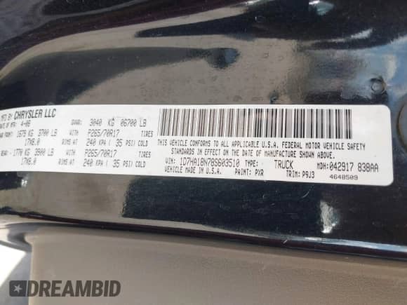 2008 Dodge 1500 SLT with VIN 1D7HA18N78S603510, listed as a IAAI auction lot 42785620 with 273,720 mi miles and . Bid and sale history available at DreamBid. Image 9.