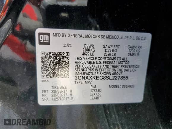 2025 Chevrolet Equinox FWD ACTIV z VIN 3GNAXKEG8SL227855, wystawiony jako Copart lot #56415065 z przebiegiem 5 277 mil mil oraz Czysty tytuł • Clean title. Historia ofert i sprzedaży dostępna na DreamBid. Obrazek 14.