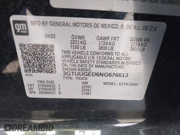 2022 GMC Sierra 1500 Denali z VIN 3GTUUGED6NG676613, wystawiony jako IAAI lot #43119392 z przebiegiem 22 278 mil mil oraz . Historia ofert i sprzedaży dostępna na DreamBid. Obrazek 9.