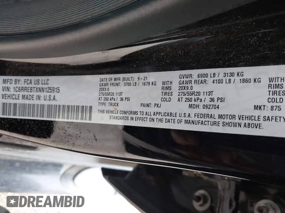 2022 Ram 1500 Big Horn с VIN 1C6RREBTXNN125915, выставлен на аукционе IAAI как лот 42428938 с пробегом 72 678 миль миль и . История ставок и продаж доступна на DreamBid. Изображение 9.