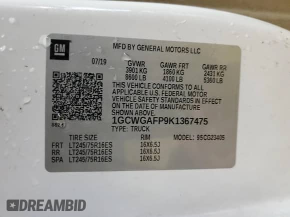 2019 Chevrolet Express Cargo z VIN 1GCWGAFP9K1367475, wystawiony jako Copart lot #87491704 z przebiegiem 88 589 mil mil oraz Czysty tytuł • Clean title. Historia ofert i sprzedaży dostępna na DreamBid. Obrazek 13.