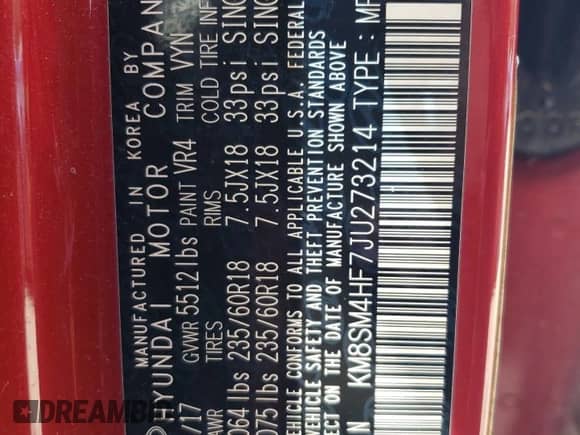 2018 Hyundai Santa Fe SE with VIN KM8SM4HF7JU273214, listed as a Copart auction lot 81427755 with 80,919 mi miles and Salvage title. Bid and sale history available at DreamBid. Image 13.